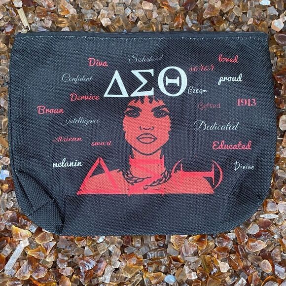 NWT New Delta Sigma Theta Sorority Black & Red Cosmetic/Make-Up Bag/Pouch. - Picture 1 of 5
